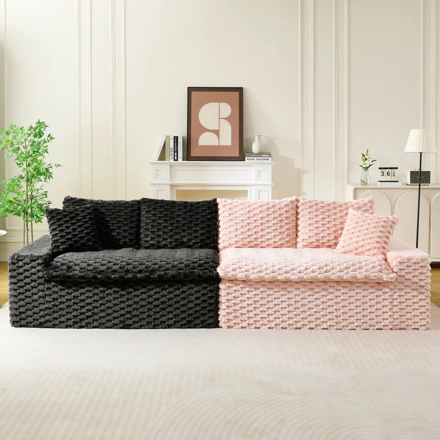 Multifunctional Sofa Pink Black, Fits 4 People by HouseOfZazla