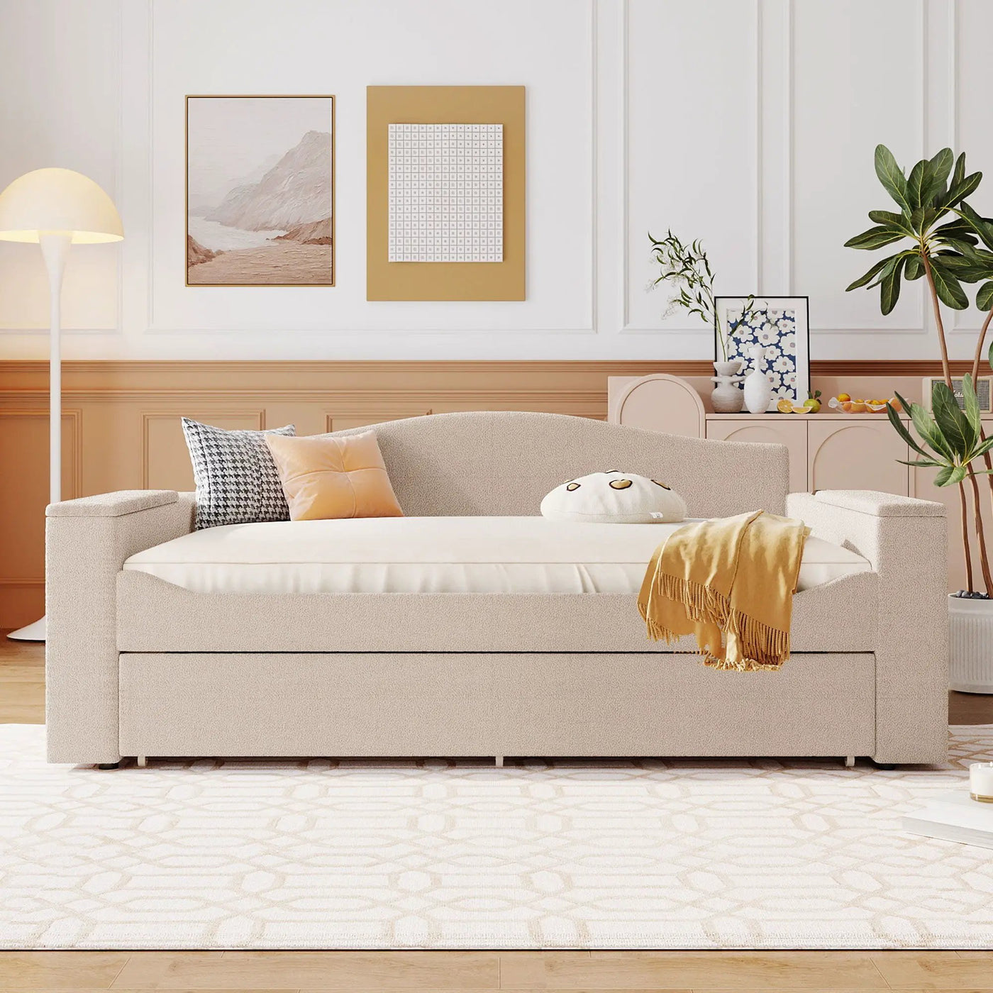 Upholstered Daybed With Storage Armrests, Trundle And Latest Integrated tooth Audio System by HouseOfZazla