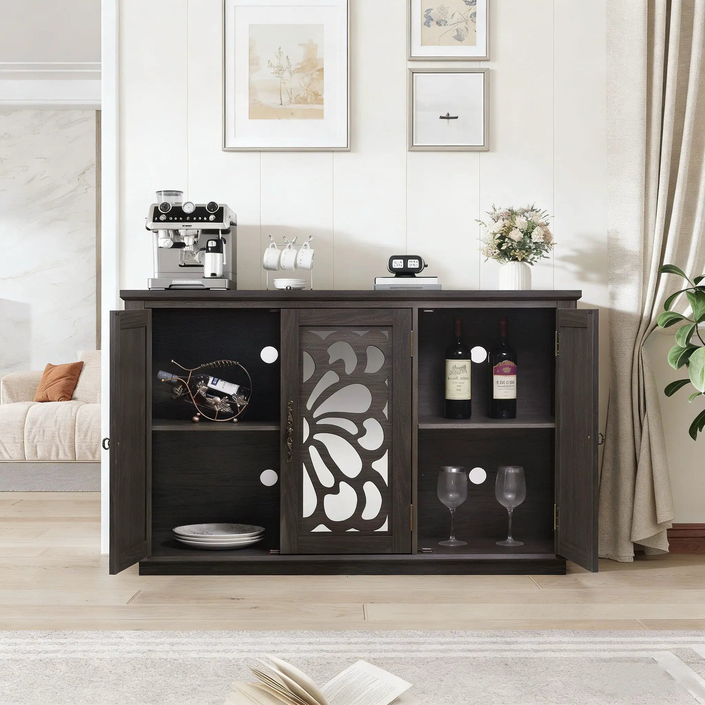 3 Door Mirrored Sideboard Cabinet With Adjustable Shelves by HouseOfZazla