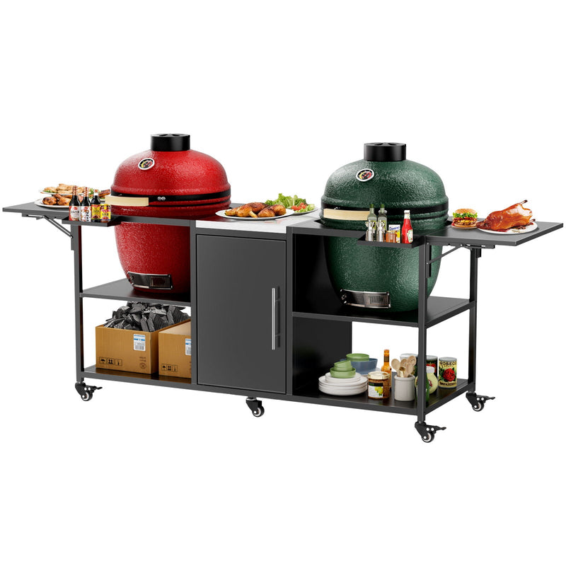 Outdoor Grill Cart For 2 Big Egg - Black / Silver by HouseOfZazla
