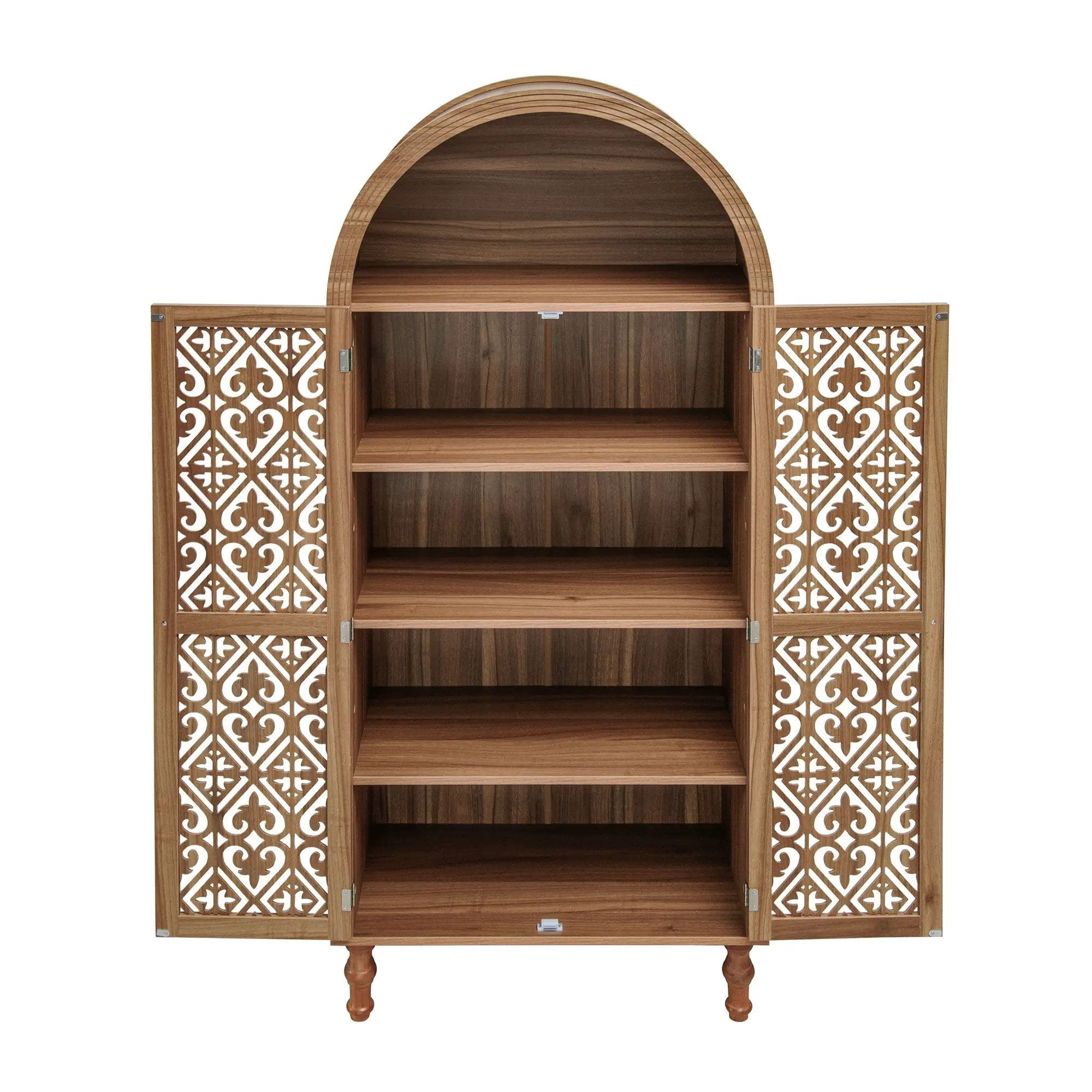 Tall Kitchen Pantry Cabinet With Hollow Carved Doors Adjustable Shelves Versatile Storage Cabinet For Kitchen - Walnut by HouseOfZazla