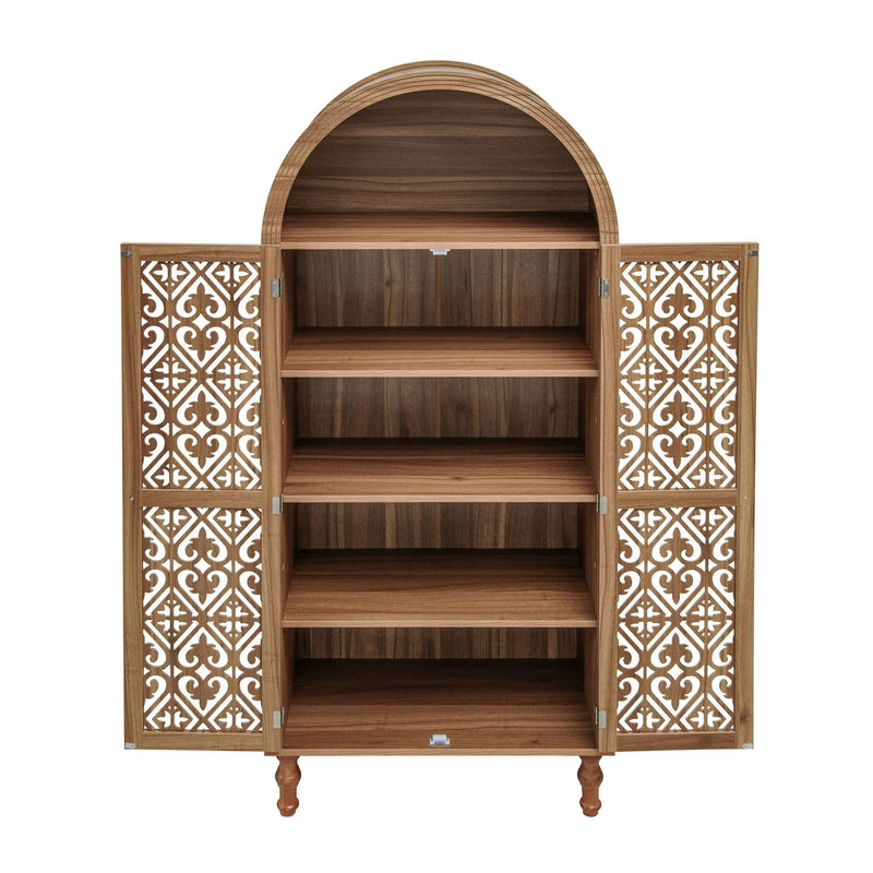 Tall Kitchen Pantry Cabinet With Hollow Carved Doors Adjustable Shelves Versatile Storage Cabinet For Kitchen - Walnut by HouseOfZazla