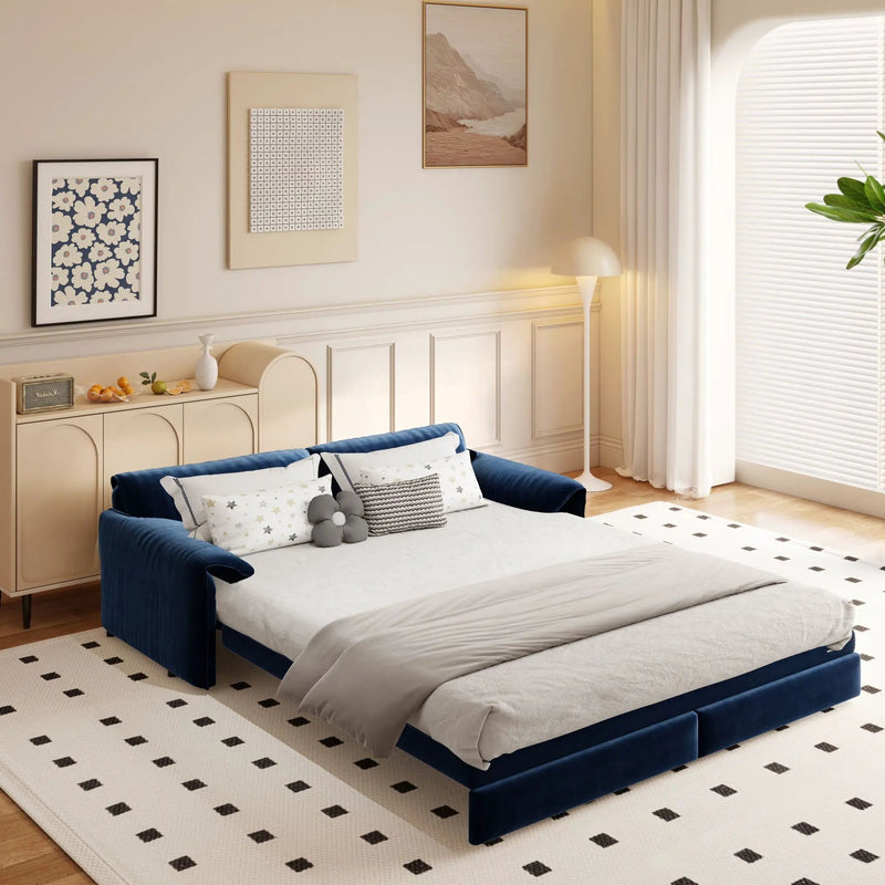 Queen Pull Out Sofa Bed, 3 In 1 Convertible Sleeper Sofa With Side Storage by HouseOfZazla