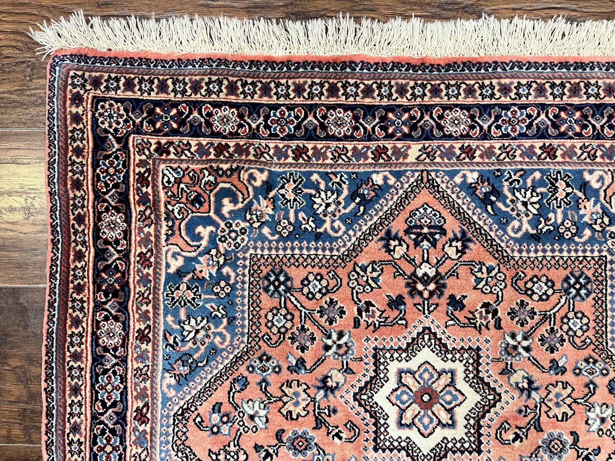 Persian Shiraz Rug 3x5, Geometric Tribal Rug, Wool Hand Knotted Vintage Carpet, Light Red & Blue, Signed by Masterweaver by Jewel Rugs