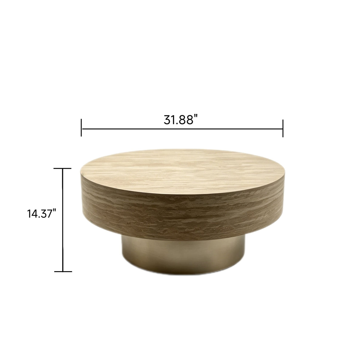 31.88 Inch Round Travertine Coffee Table with MDF Base - Beige, photo 6 of 10