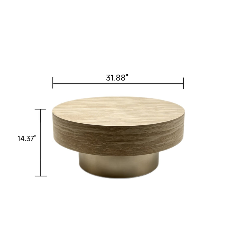 31.88 Inch Round Travertine Coffee Table with MDF Base - Beige, photo 6 of 10
