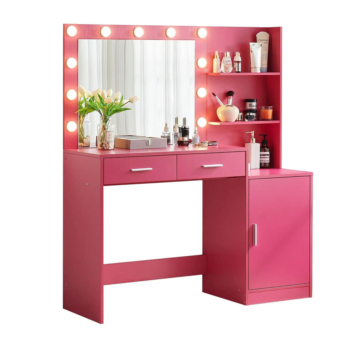 Vanity Desk With Mirror And Lights, 46.4In Dressing Table With 2 Large Drawer & Large Vertical Organizer, 3 Level Dresser & 3 Lighting Modes Adjustable Brightness, Suitable For Bedroom by HouseOfZazla
