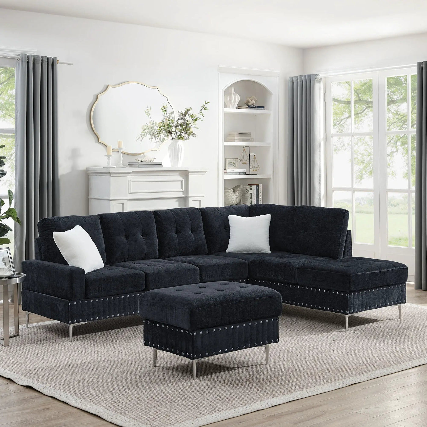 L-Shaped Sectional Sofa With Chaise And Storage Ottoman, Includes 2 Pillows by HouseOfZazla