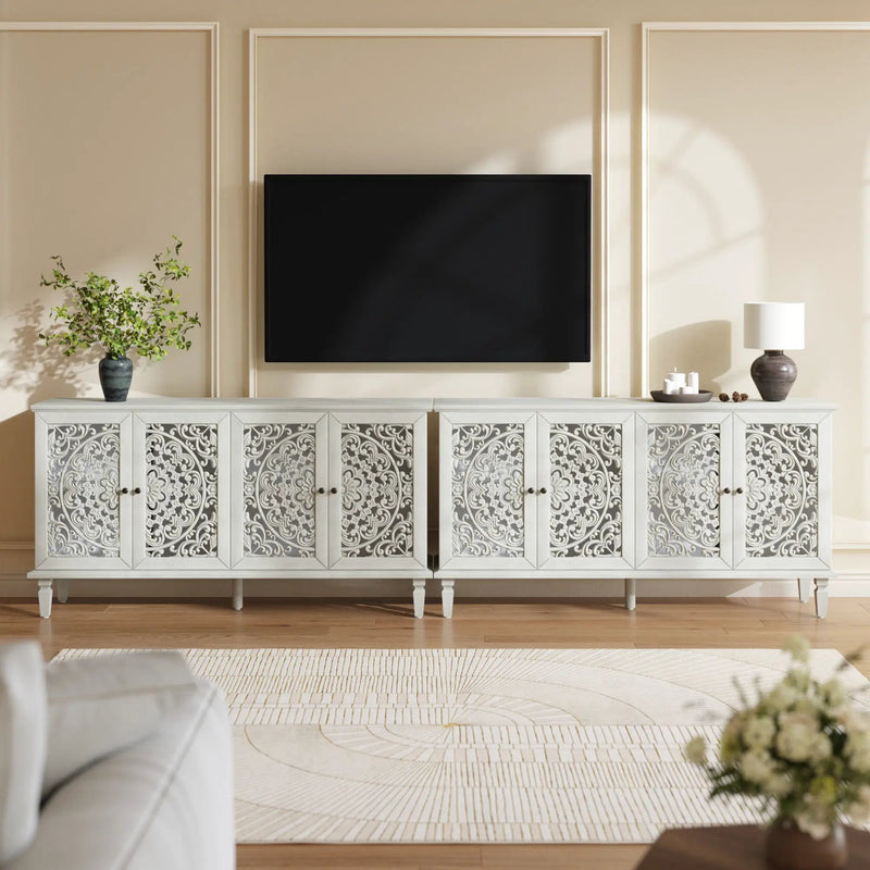 60" Antique Buffet Cabinet with Floral Carvings and Solid Wood Legs by HouseOfZazla
