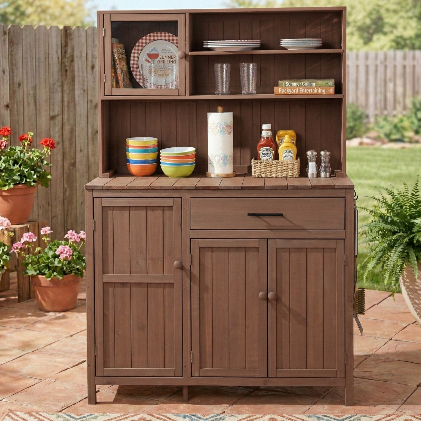 TOPAMX Potting Bench with Hutch, Solid Fir Wood Garden Workstation by HouseOfZazla