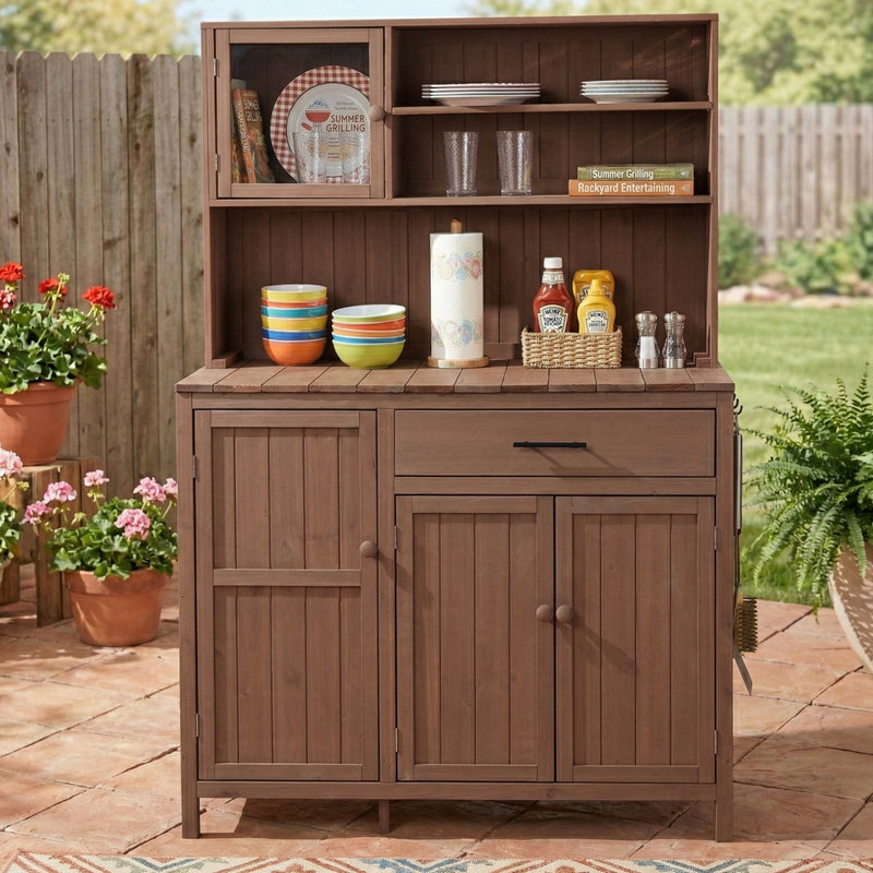 TOPAMX Potting Bench with Hutch, Solid Fir Wood Garden Workstation by HouseOfZazla