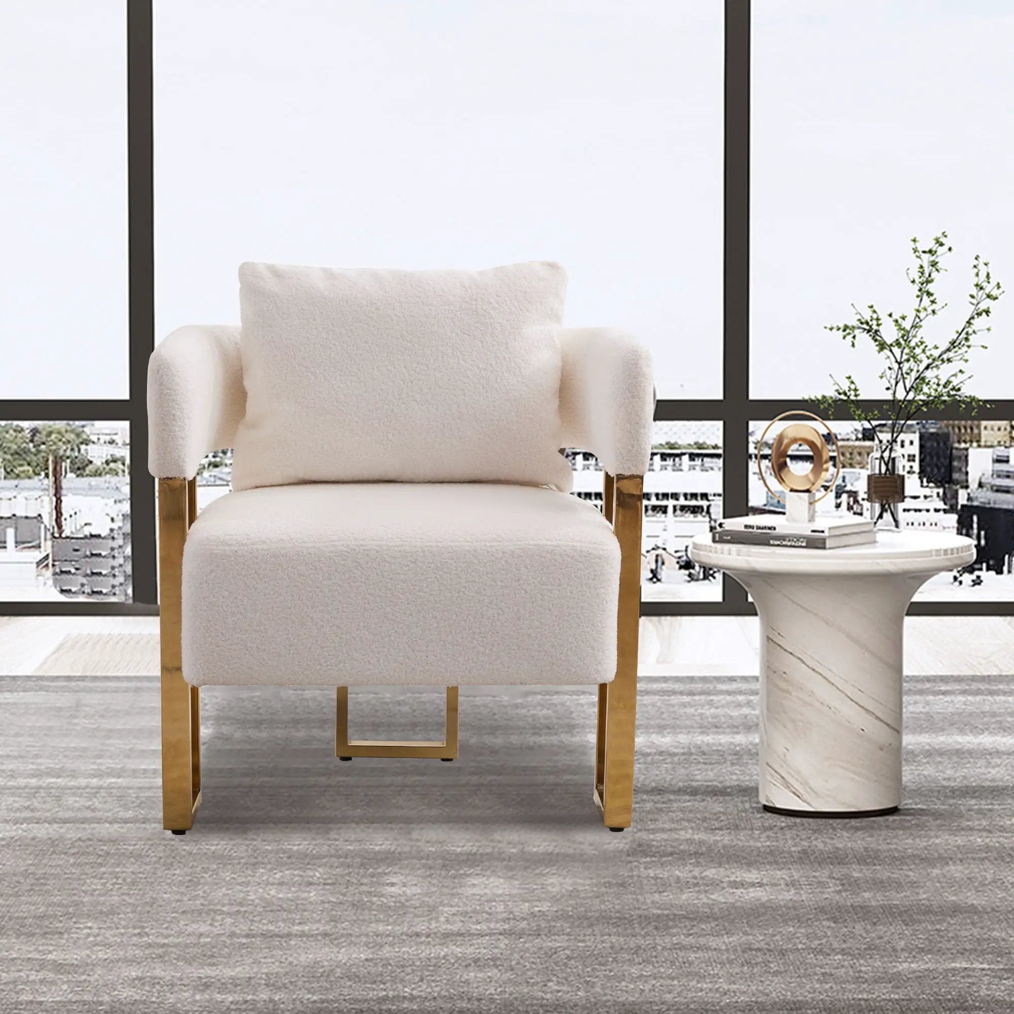 Modern Decorative Chair Teddy Fleece Upholstered And Metal Foot by Unique Piece Furniture