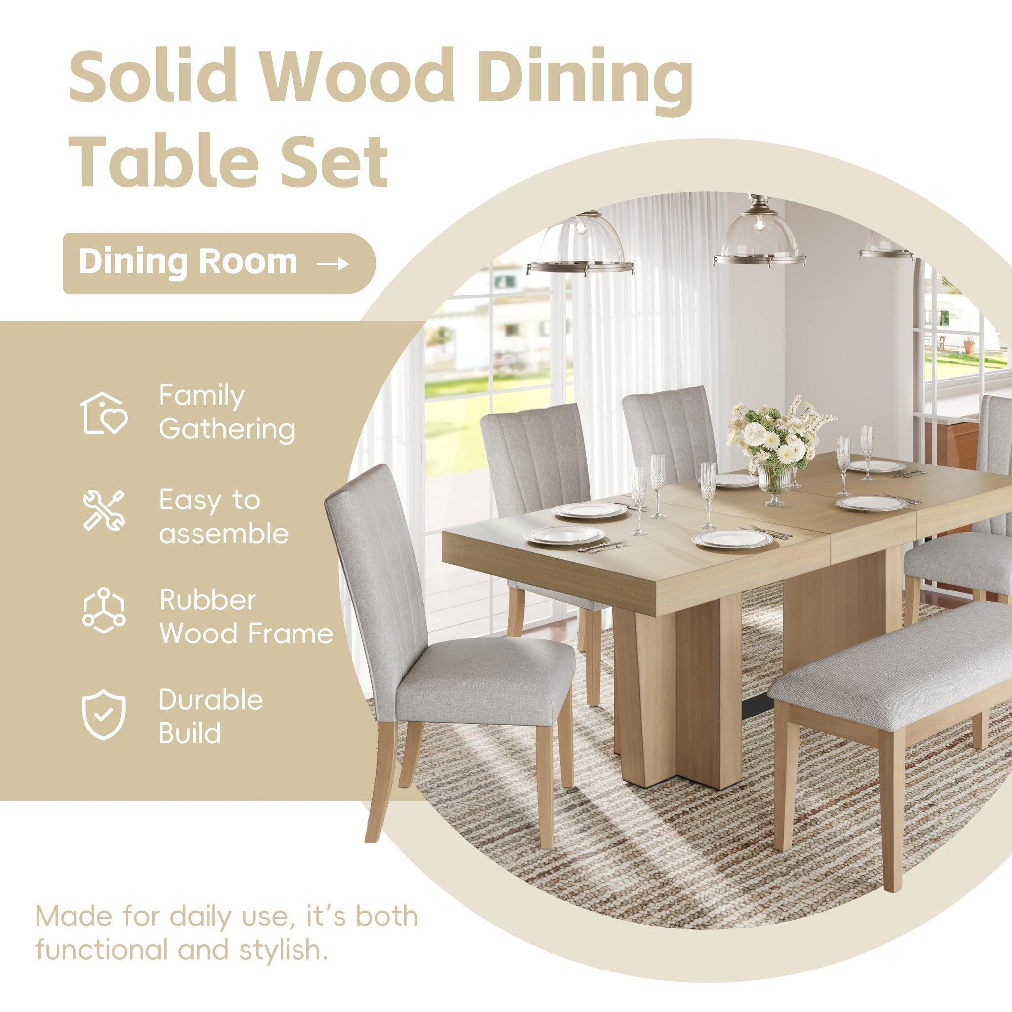 TOPMAX Farmhouse Extendable Wood Dining Table Set for 6 by HouseOfZazla