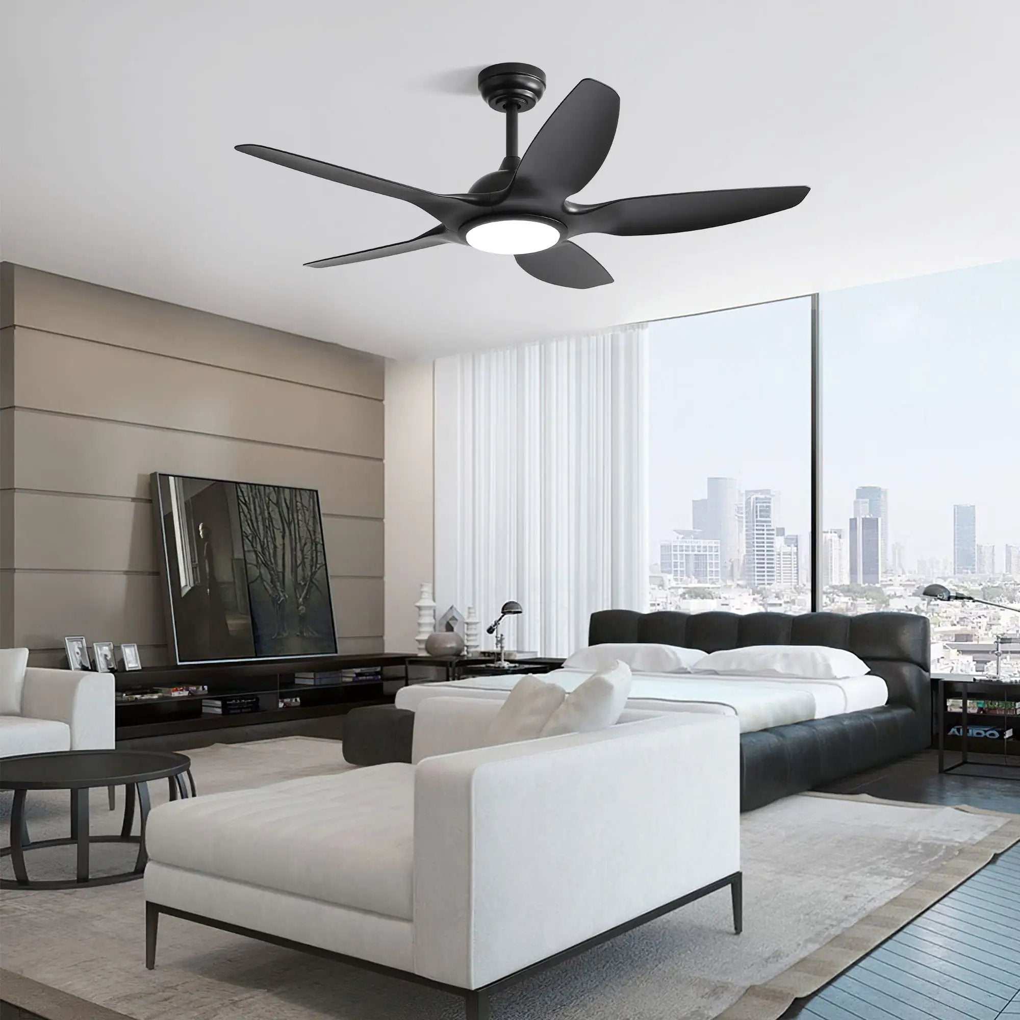 Ceiling Fan With Dimmable LED Light And Remote Control, 5 Blades DC Motor - Black by HouseOfZazla