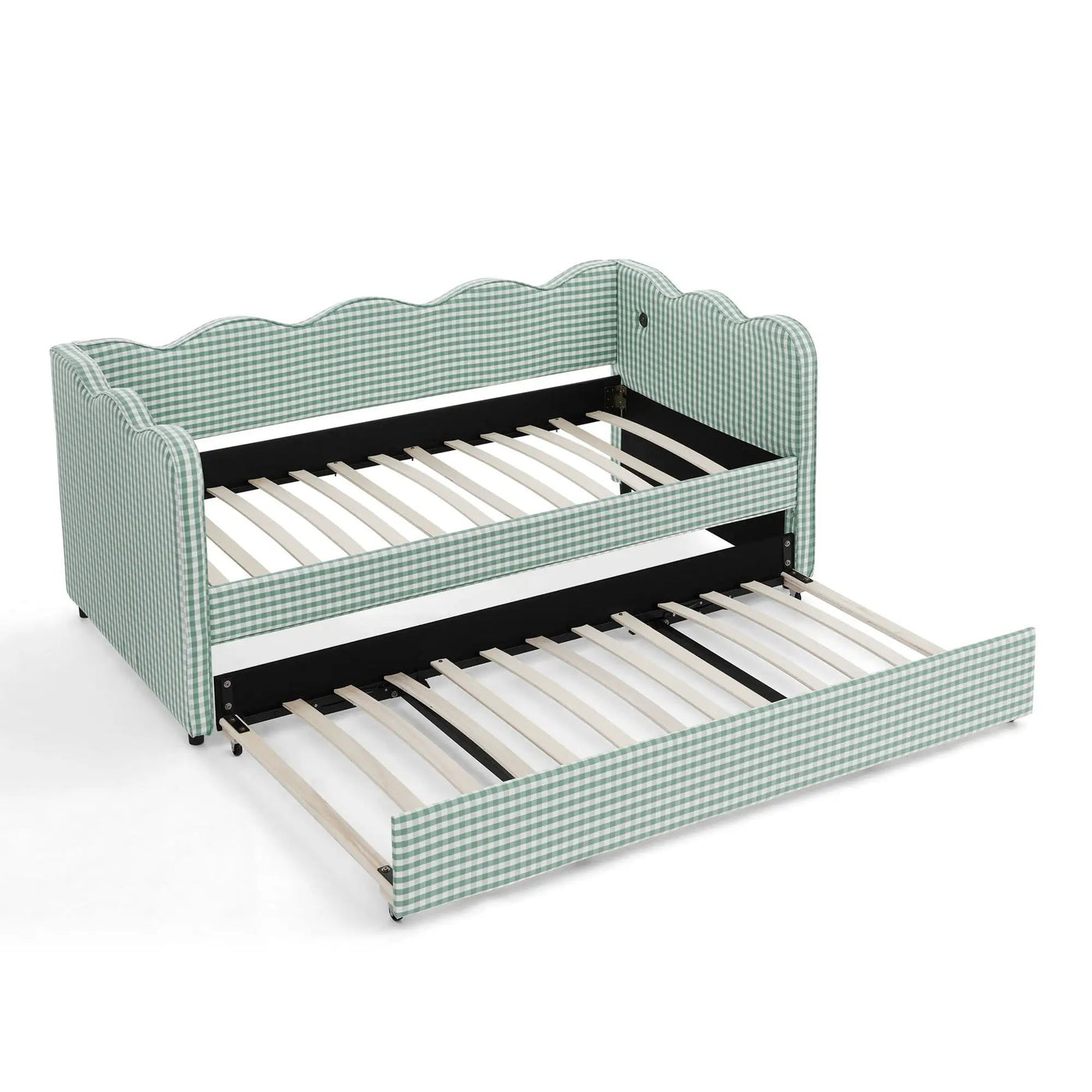 Gingham Daybed With USB Charging Port, Wave Shaped Design by HouseOfZazla