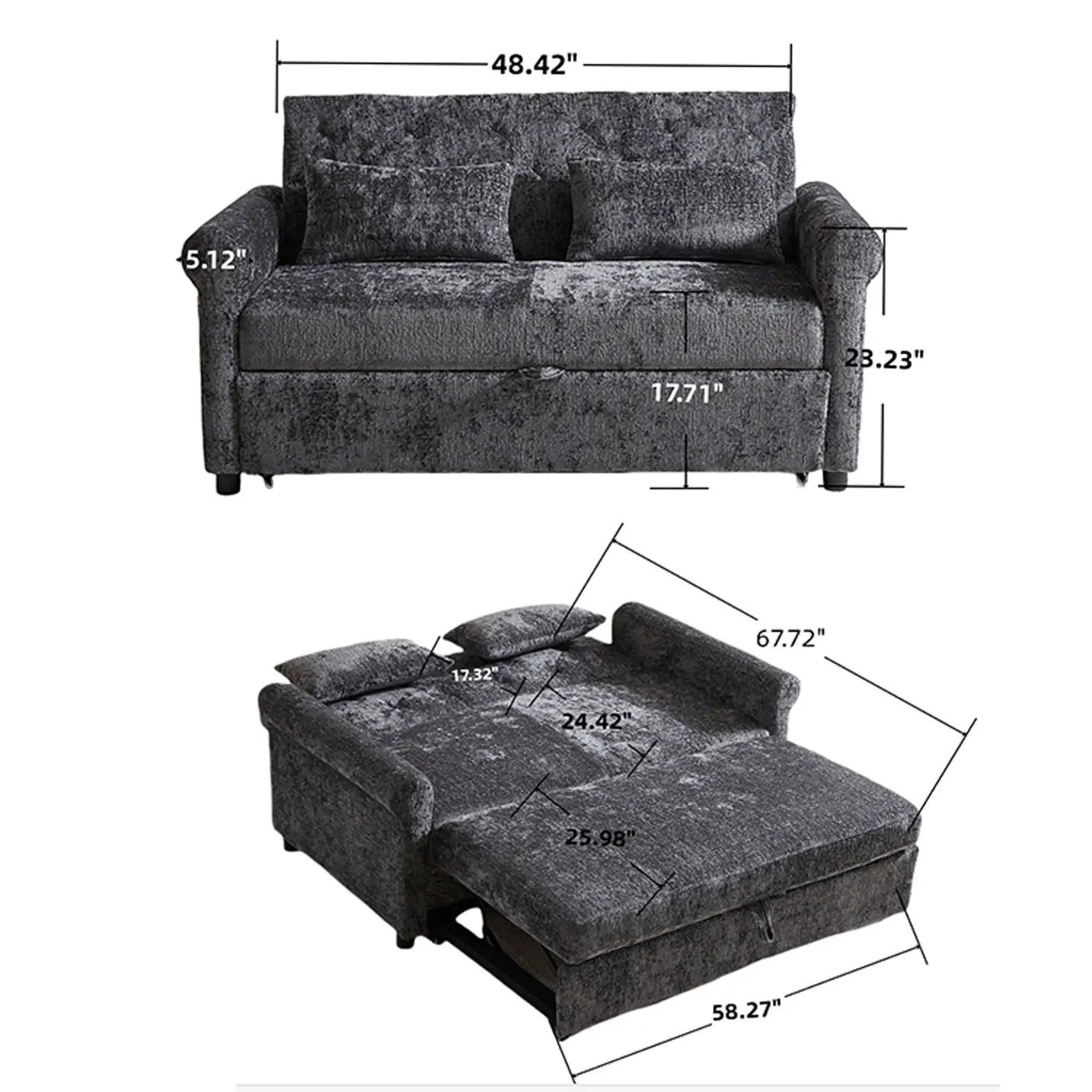 Loveseat Sofa Bed, Pull - Out Couch Sleeper & 2 Pillows by HouseOfZazla