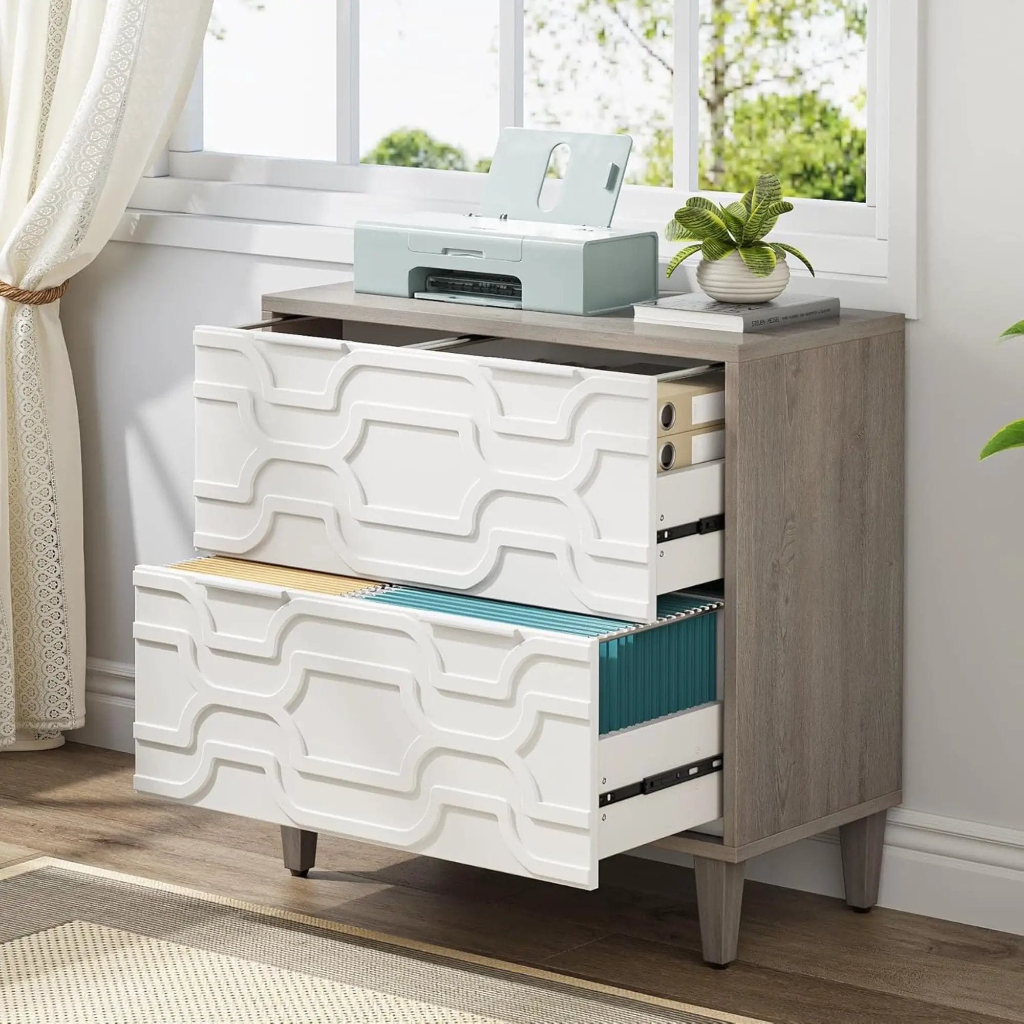 2 Drawer Lateral File Cabinet, Fits A4 / Letter / Legal - Gray / White by HouseOfZazla