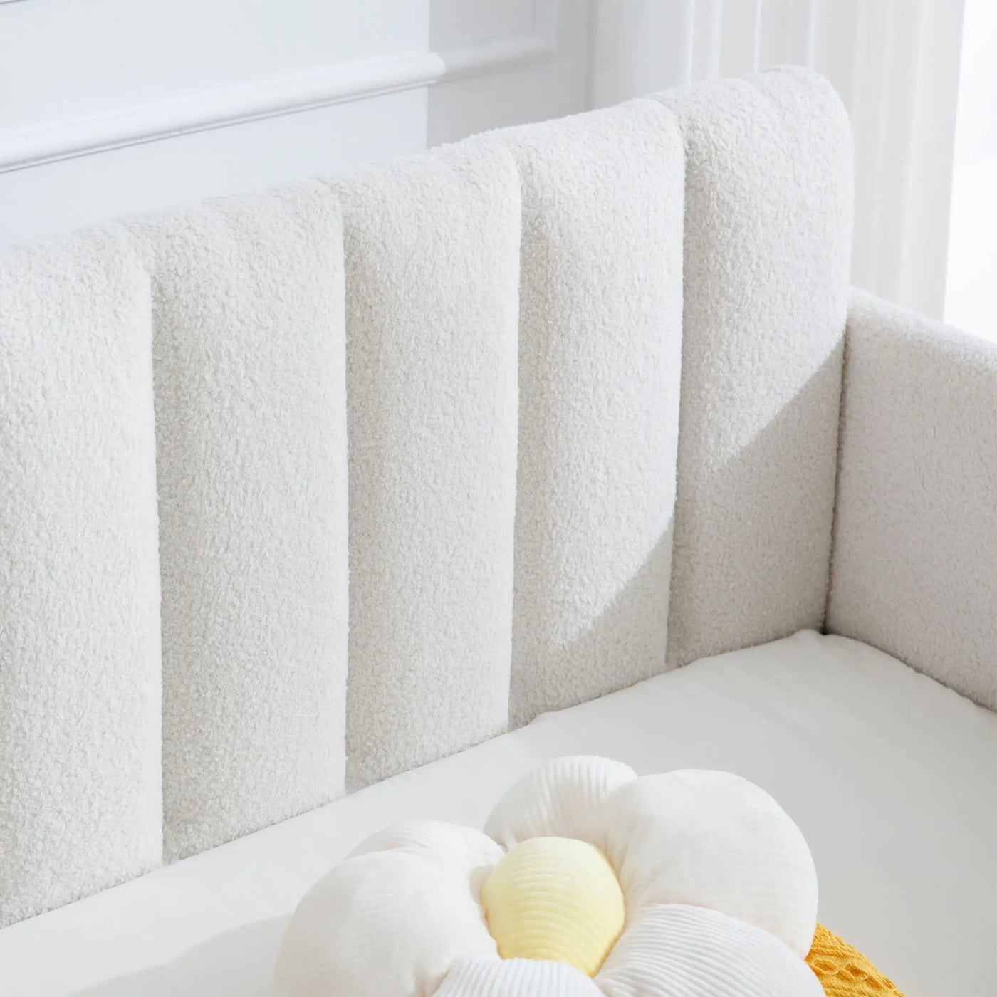 Elena - Boucle Upholstered Daybed, Ribbed Tufted Backrest by HouseOfZazla