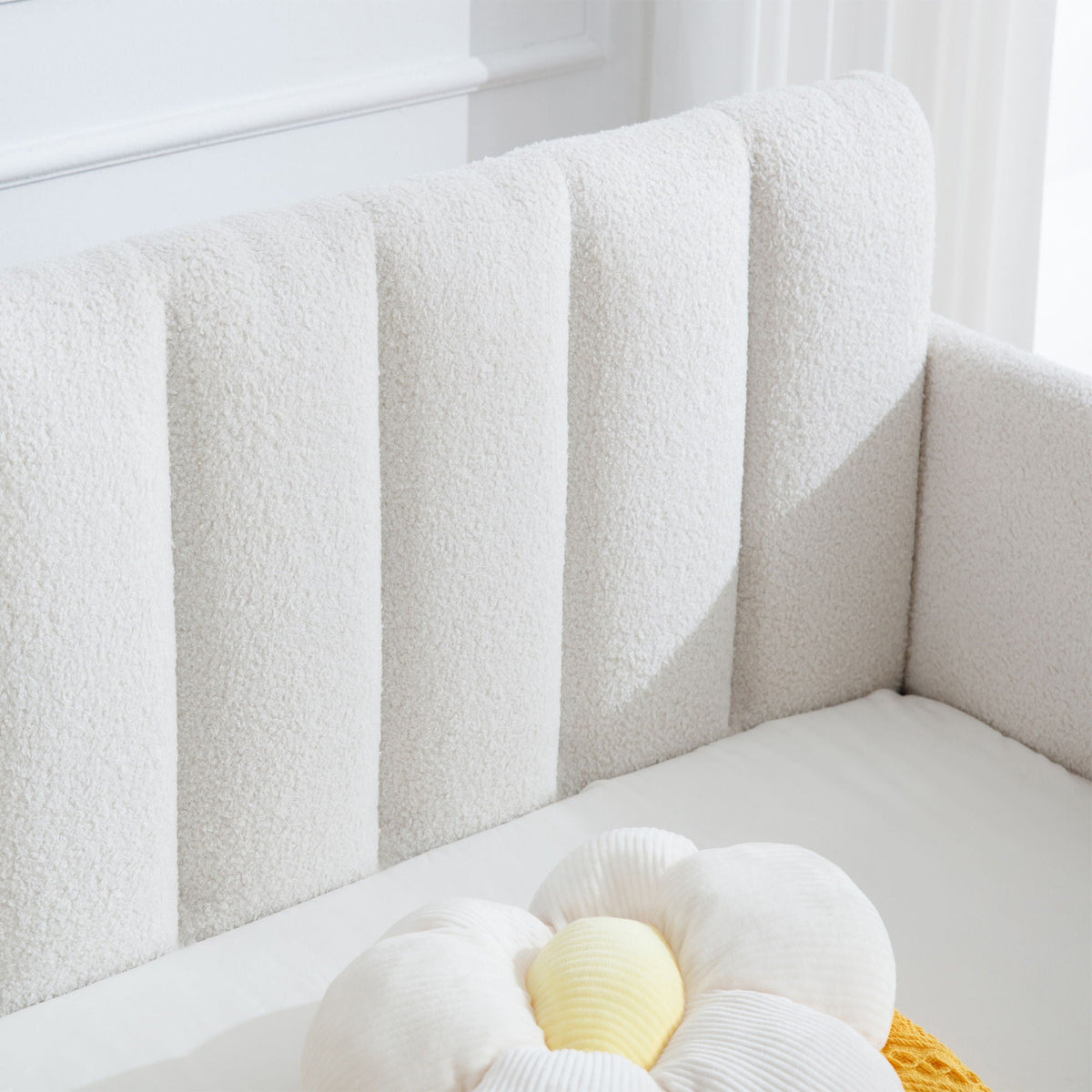 Boucle Upholstered Daybed with Ribbed Tufted Backrest - Twin, photo 4 of 26