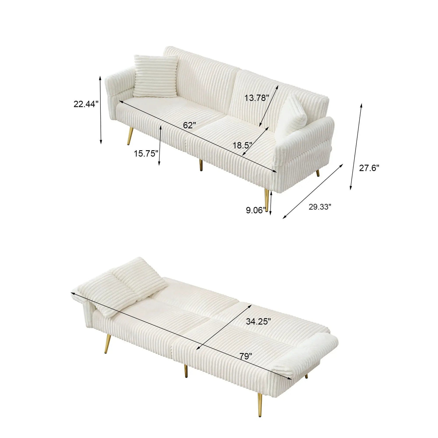 Luxury Foldable Double Sofa Bed With Folding Armrests by HouseOfZazla