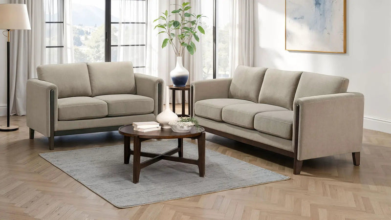 Islington 2-piece Upholstered Panel Arm Sofa Set Taupe by Unique Piece Furniture