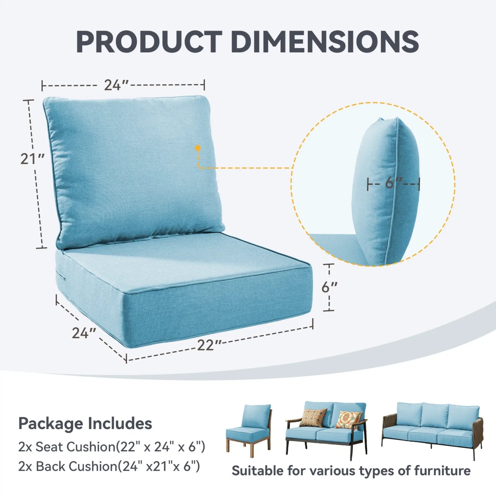 Waterproof Outdoor Cushion Set - 6" Thick by HouseOfZazla