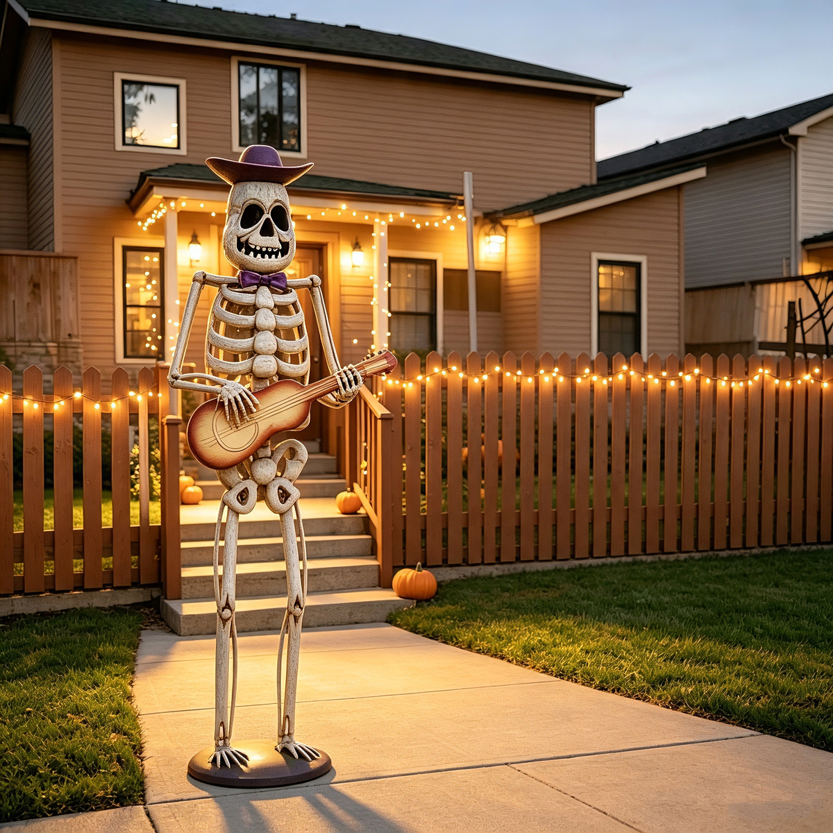 Halloween Skeleton Guitar Yard Decoration with Guitar - Metal