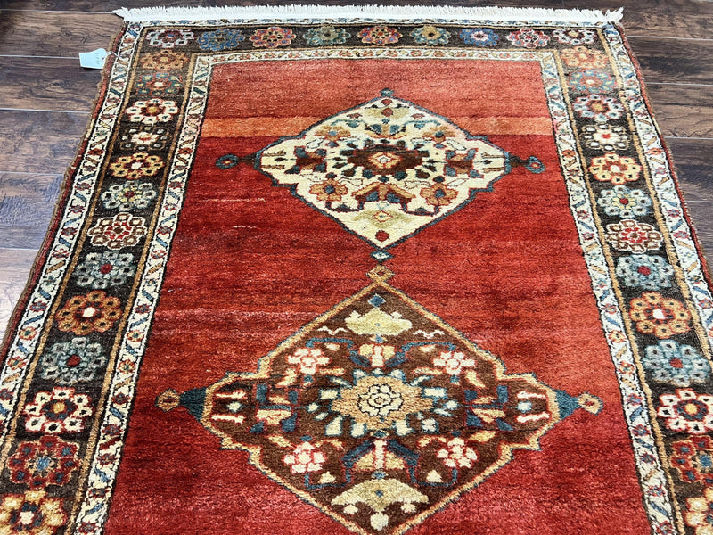 Antique Persian Bidjar Rug 4x8, Triple Medallions, Handmade Oriental Carpet, 1920s Rug, Wool Rug, Red by Jewel Rugs