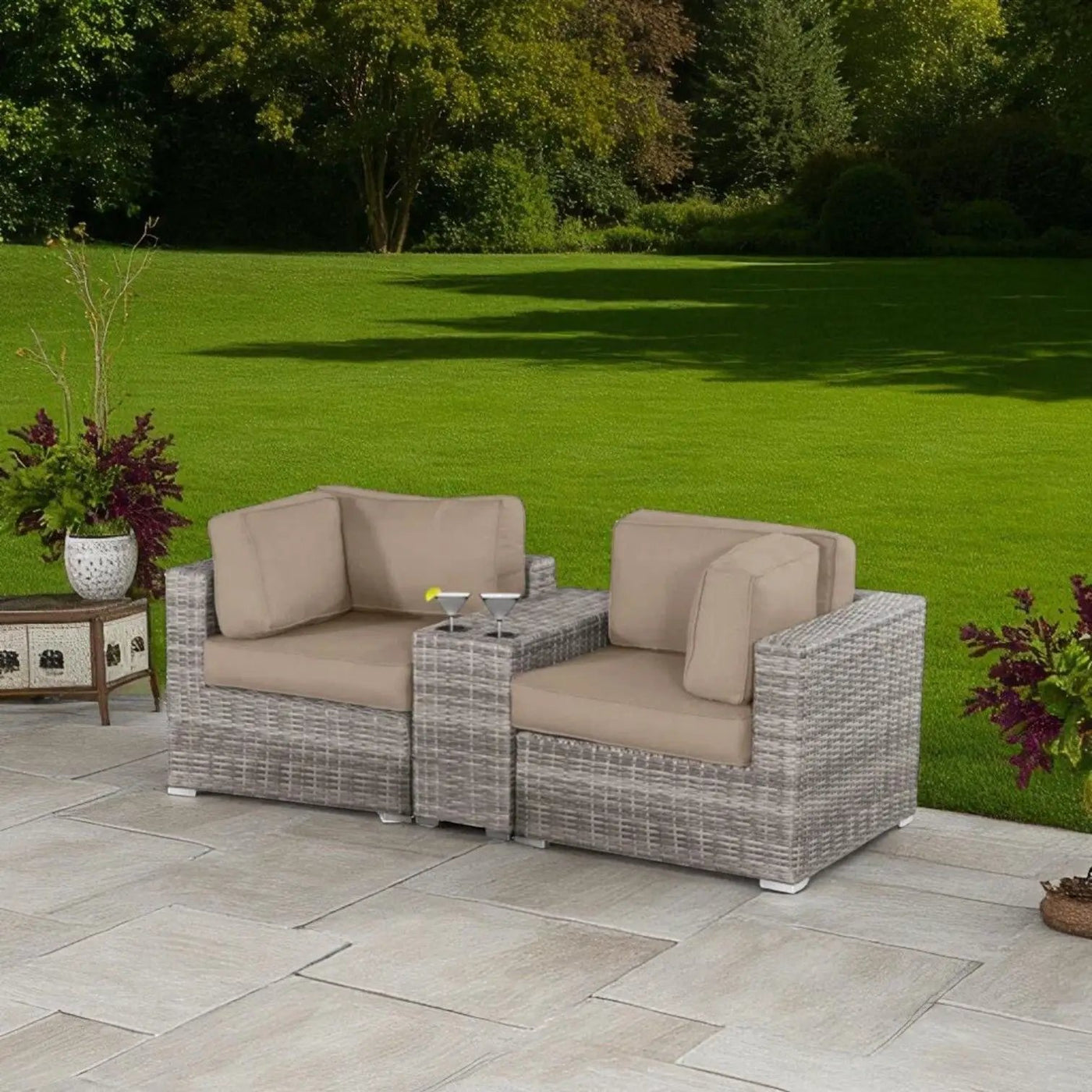 Handcrafted Outdoor Loveseat With Wicker Seating by Unique Piece Furniture