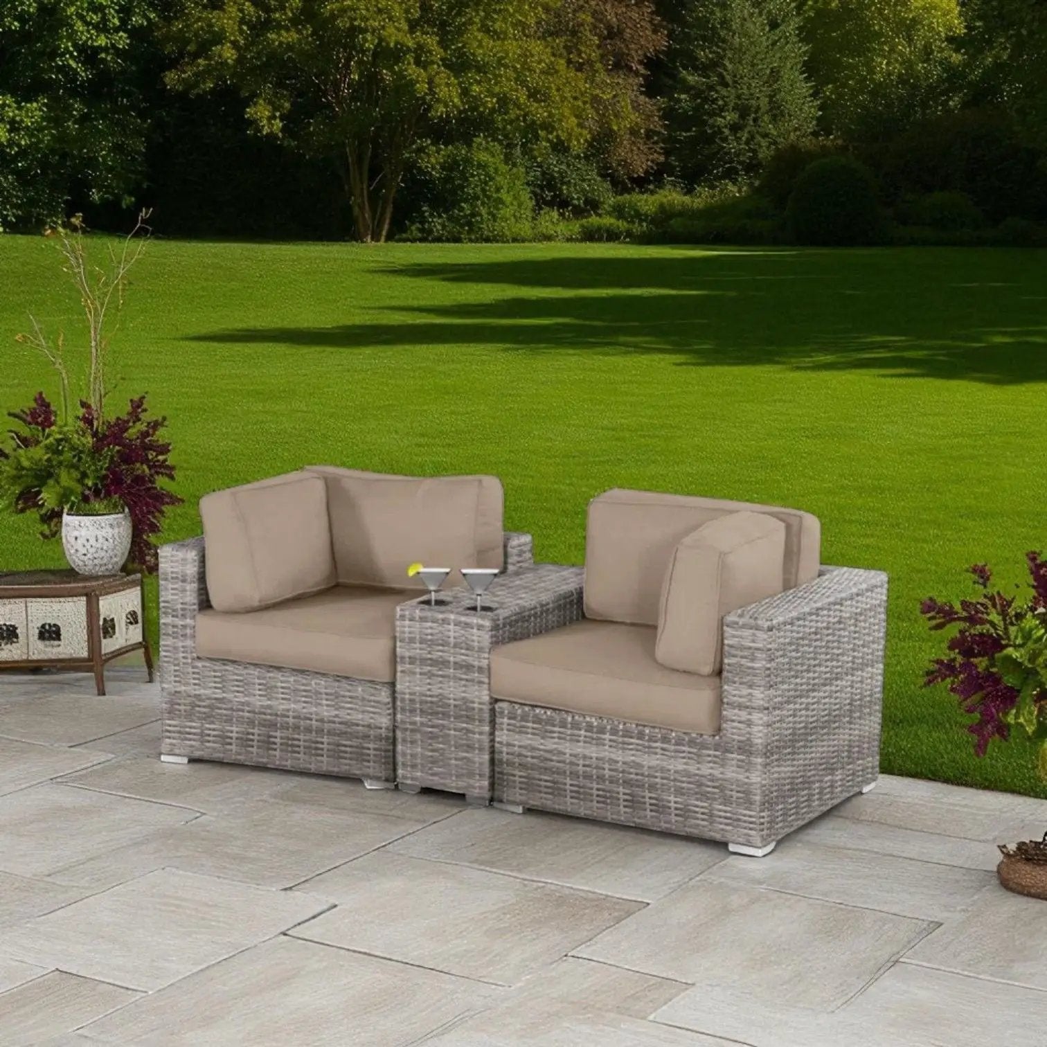 Handcrafted Outdoor Loveseat With Wicker Seating by Unique Piece Furniture
