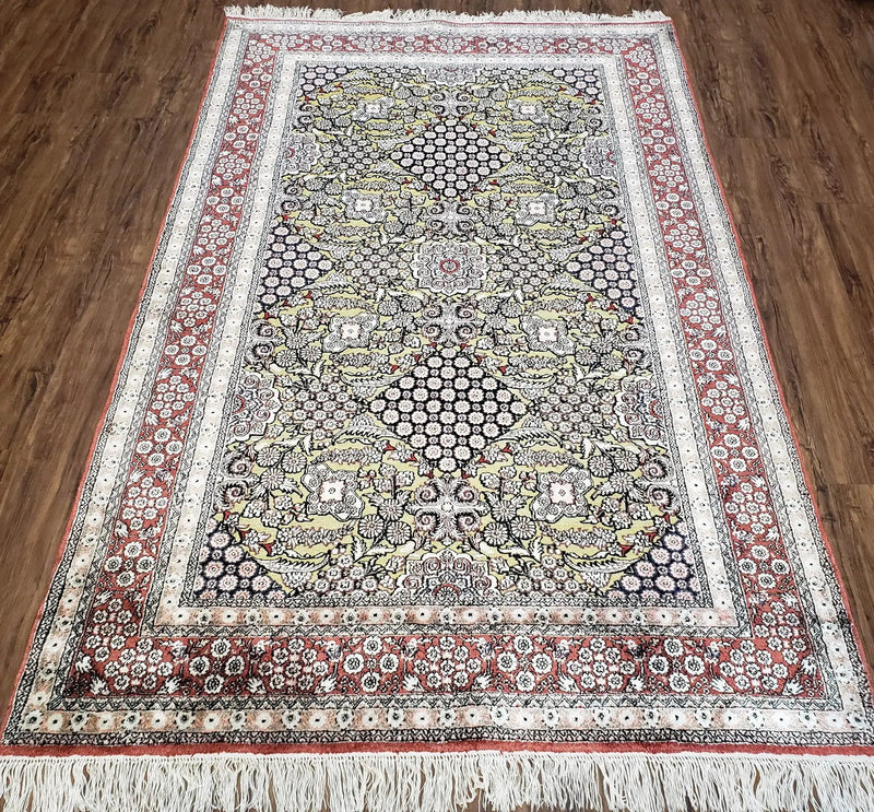 5x8 Indian Kashmiri Silk Rug with Gold Threads by Jewel Rugs