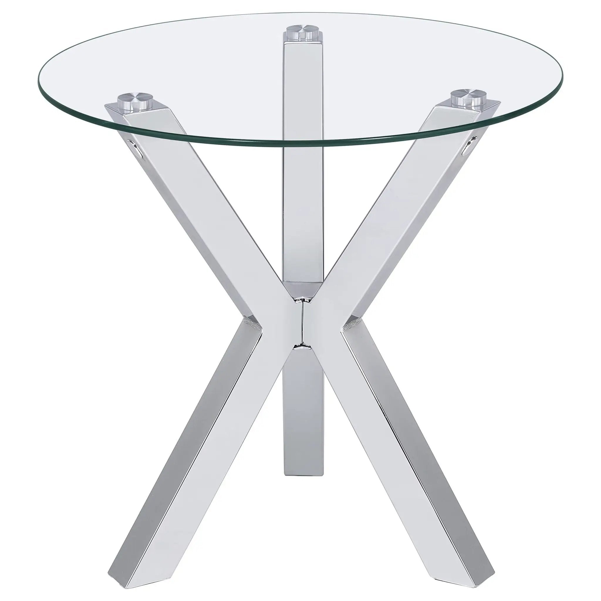 Kenzie Round Tempered Glass Top End Side Table Chrome by Unique Piece Furniture