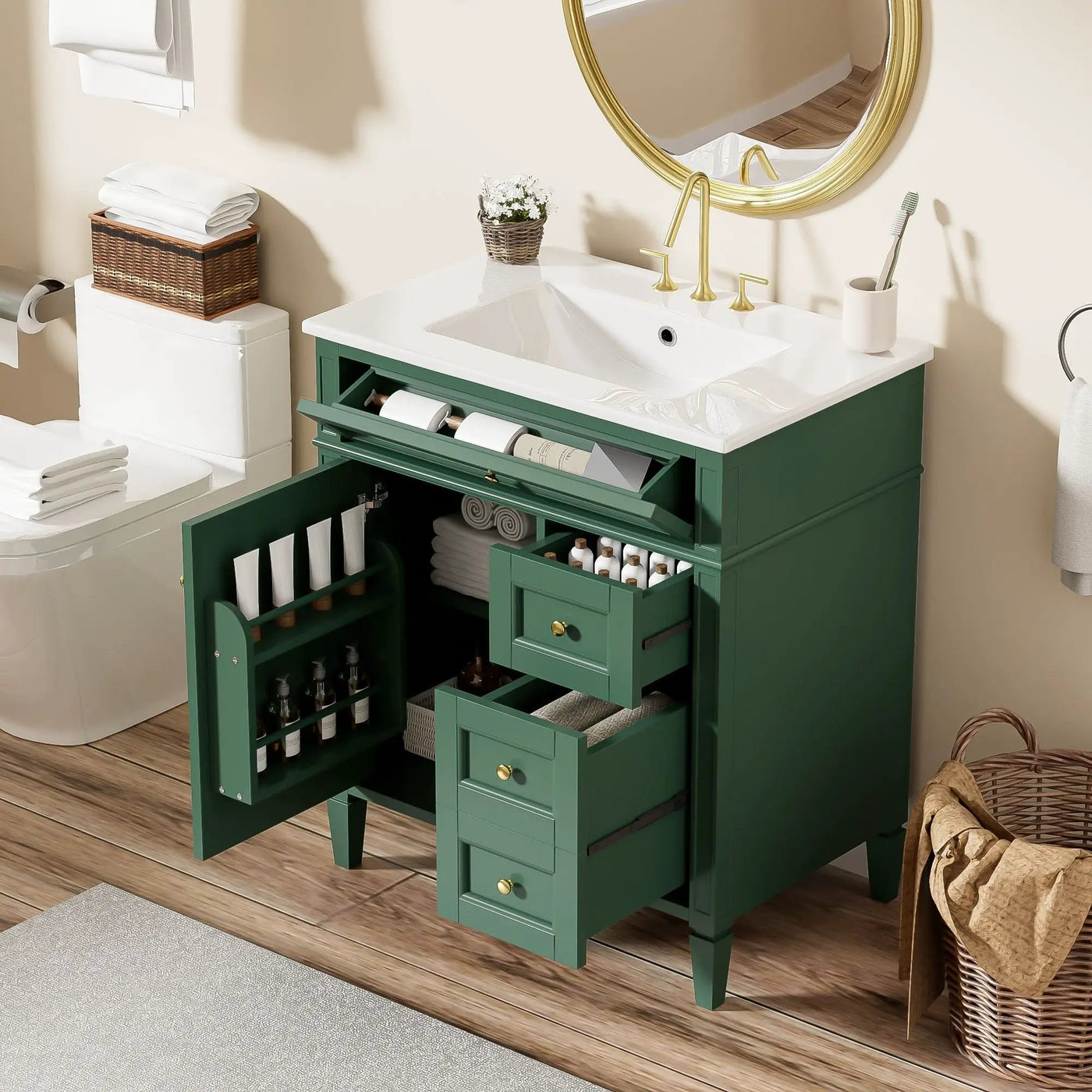 Bathroom Vanity With Top Sink, 2 Drawers & Tip Out Drawer by HouseOfZazla
