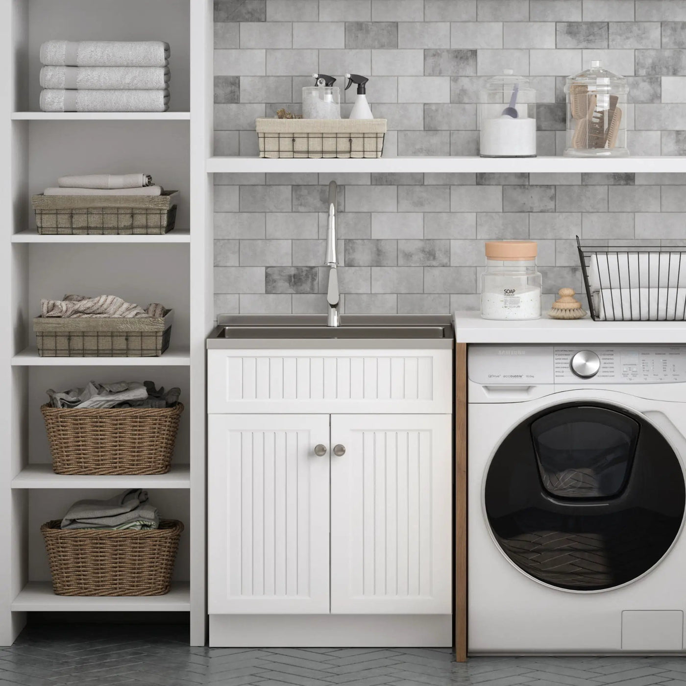 Beckham - Laundry Cabinet & Faucet And Stainless Steel Sink by HouseOfZazla