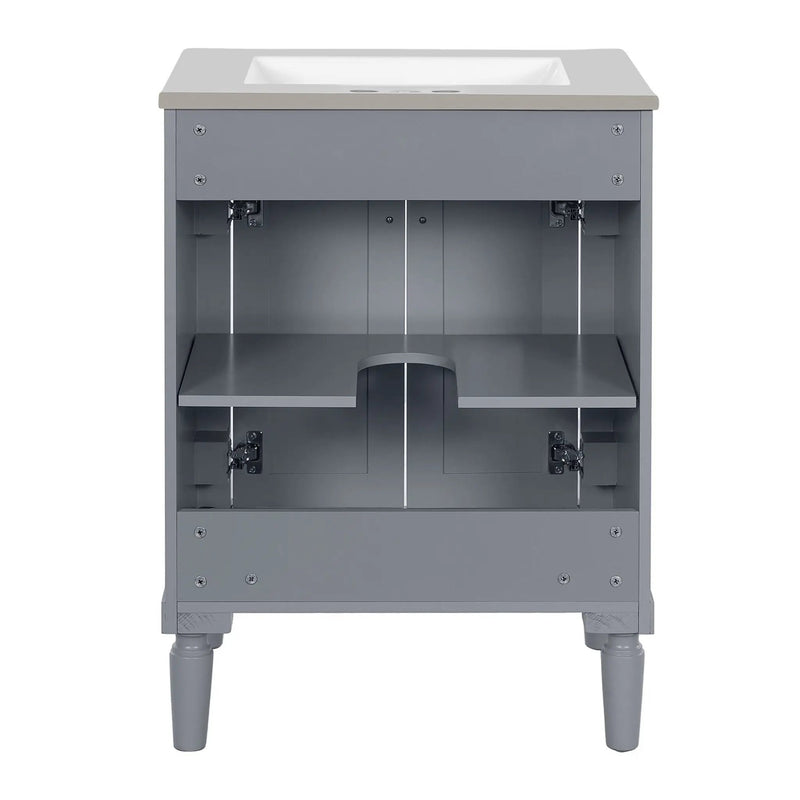Bathroom Vanity With Top Sink, 2 Tier Storage Cabinet