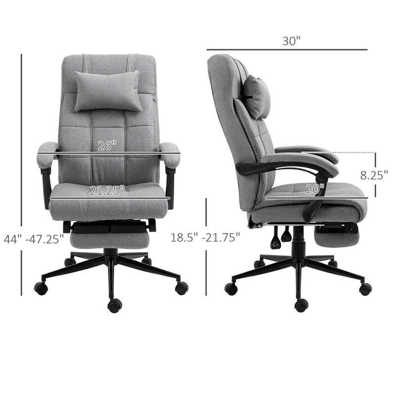 Vinsetto - Executive Linen-Feel Fabric Office Chair High Back Swivel Task Chair With Adjustable Height Upholstered Retractable Footrest, Headrest And Padded Armrest - Light Gray by HouseOfZazla