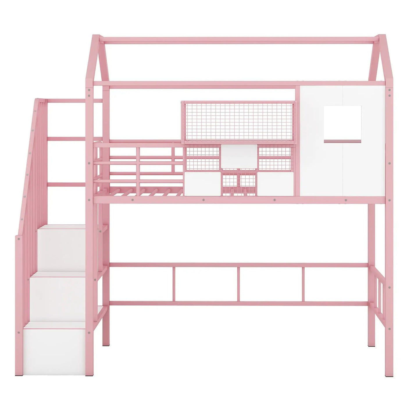 Metal Loft Bed With Roof Design And Storage Box With Guardrails And Integrated Ladder by HouseOfZazla