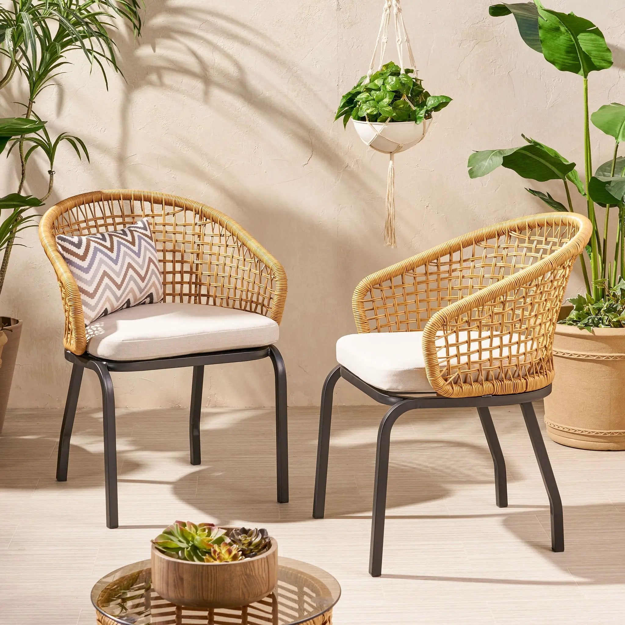 Outdoor Wicker Chair With Powder-Coated Iron Legs by HouseOfZazla
