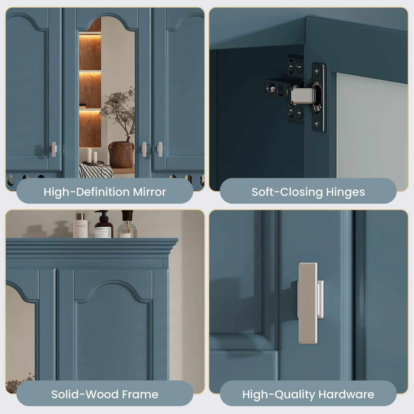 Wall Mount Mirror Cabinet With Adjustable Shelves, Soft Closing Hinges by HouseOfZazla