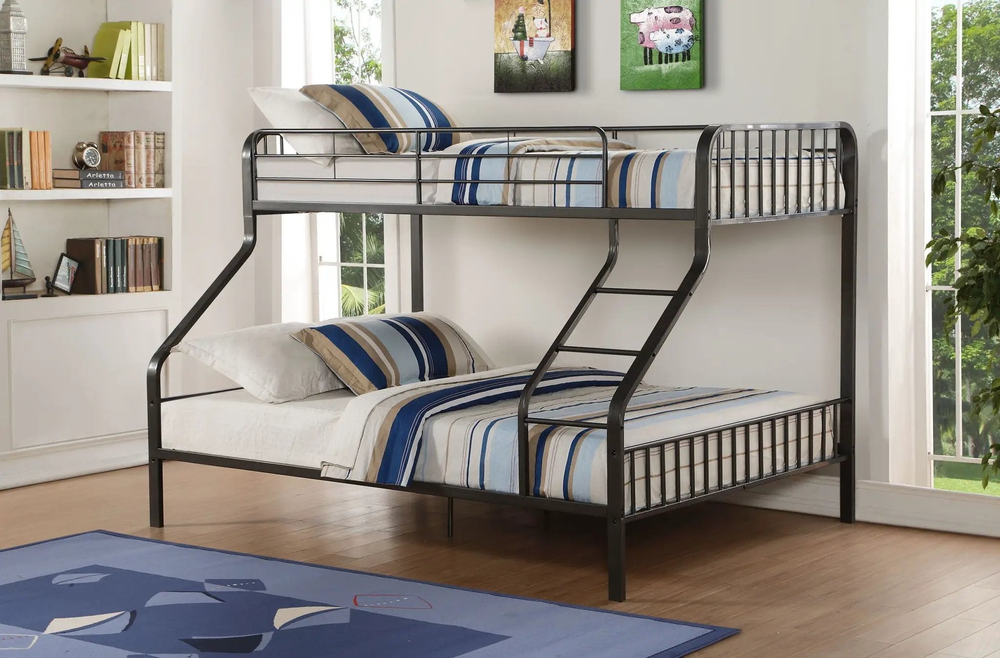 Caius - Twin Long Queen Bunk Bed - Gunmetal by HouseOfZazla