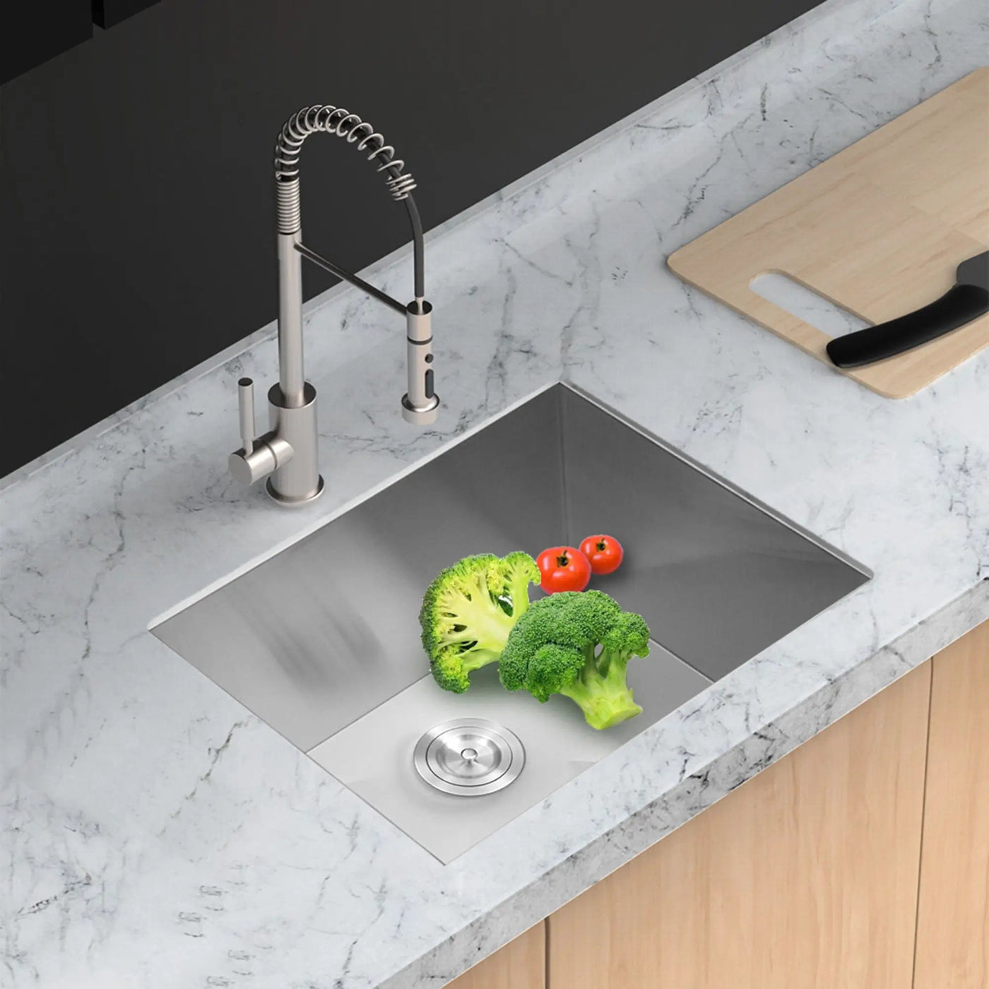 Modern Undermount Stainless Steel Kitchen Sink 16 Gauge, Deep Single Bowl by HouseOfZazla