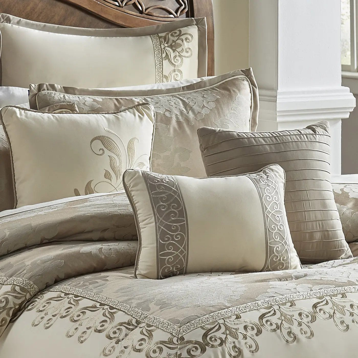Hillcrest 9-Pc Ivory Damask Jacquard Comforter Ensemble by HouseOfZazla