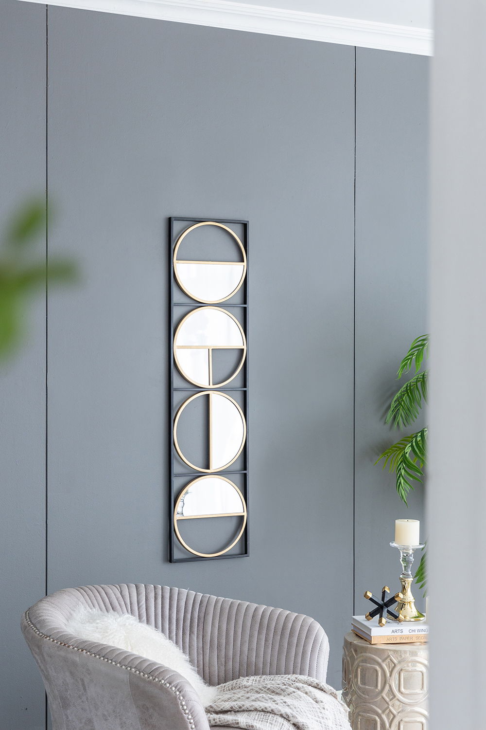 Metal Beaded Accent Mirror with Eclectic Contemporary Design - Gray, photo 6 of 17