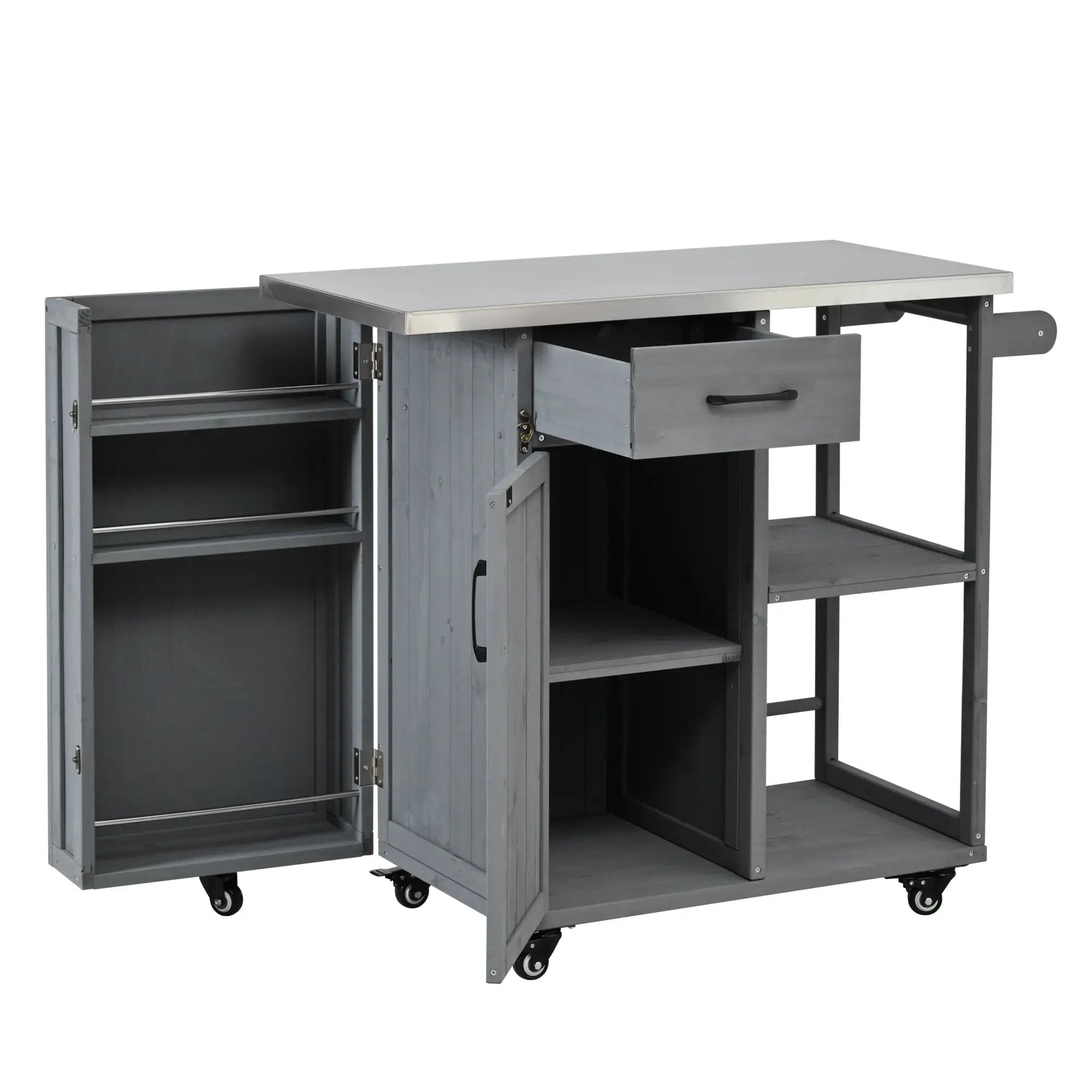 Outdoor Kitchen Island Fir Wood Prep Station with Stainless Steel Top by HouseOfZazla