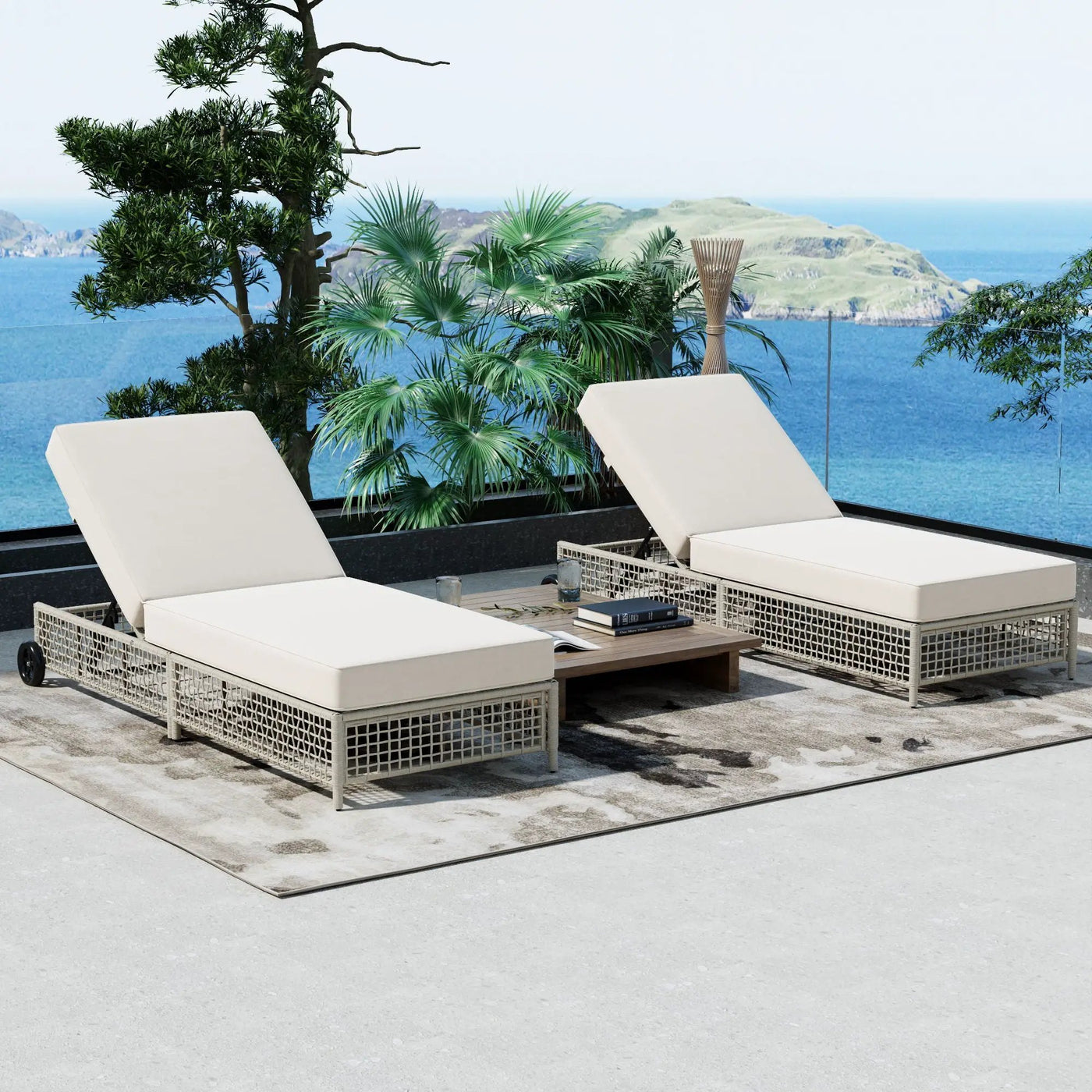 Outdoor Lounge Chair With 5 Position Backrest With Cushion And Wheels by HouseOfZazla
