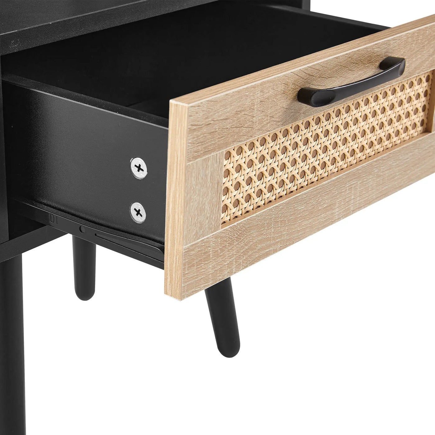 15.75" Rattan End Table With Drawer And Solid Wood Legs, Modern Nightstand, Side Table For Living Room, Bedroom by HouseOfZazla