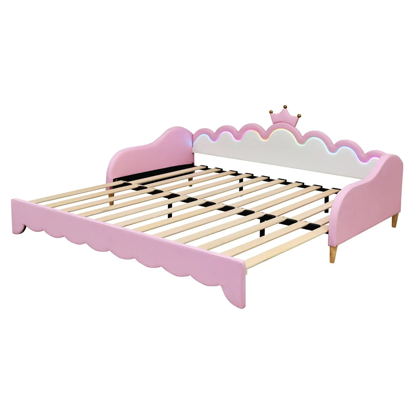 Extending Daybed With LED Lights, Modern Upholstered Princess Daybed With Crown Headboard by HouseOfZazla