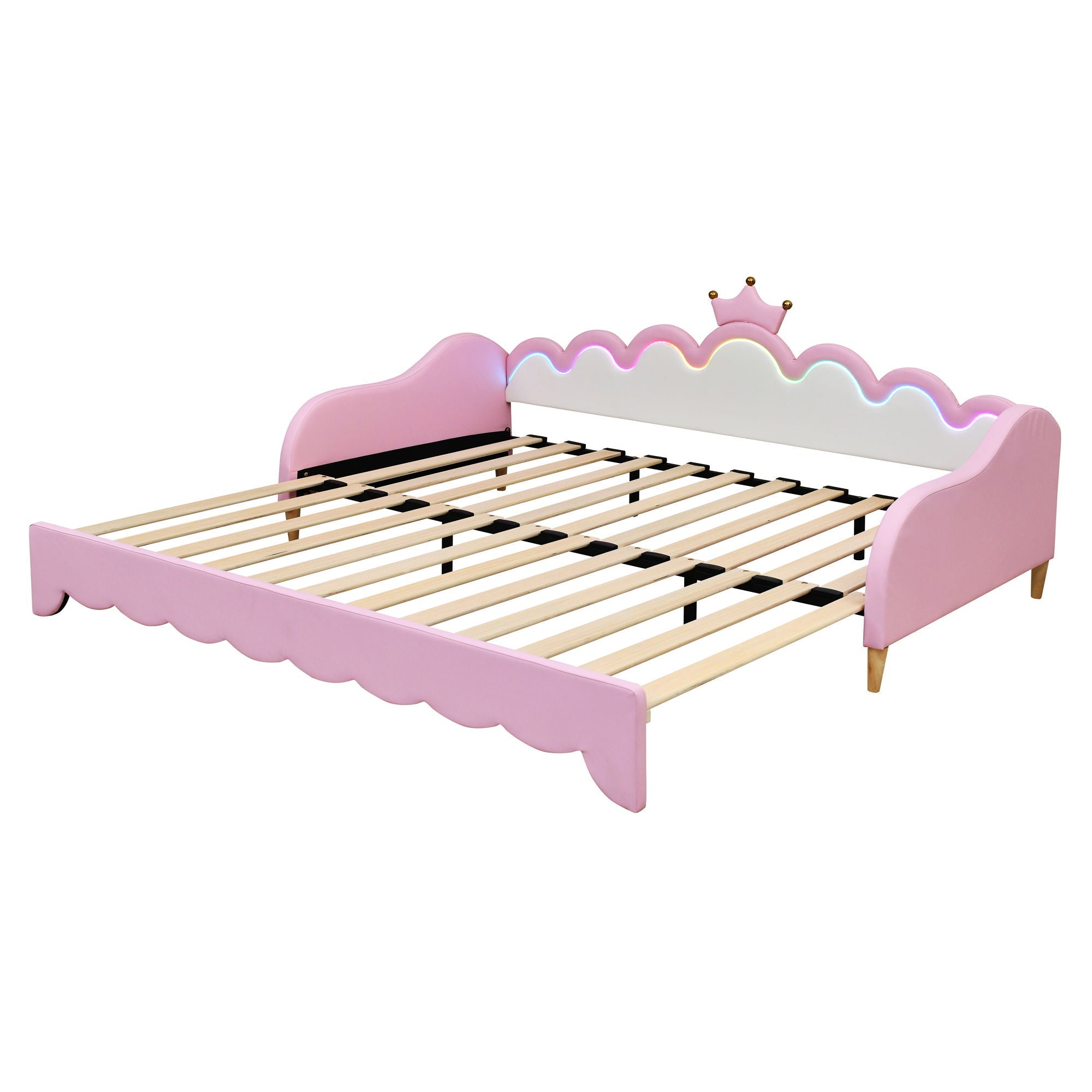 Extending Daybed With LED Lights, Modern Upholstered Princess Daybed With Crown Headboard by HouseOfZazla