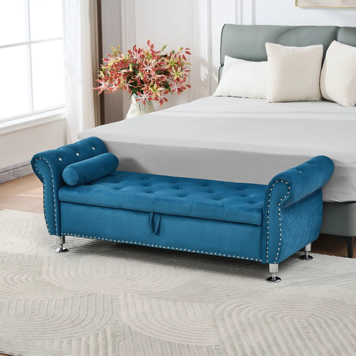 Storage Bench With Crystal Buttons And 1 Pillow For Bedroom by HouseOfZazla