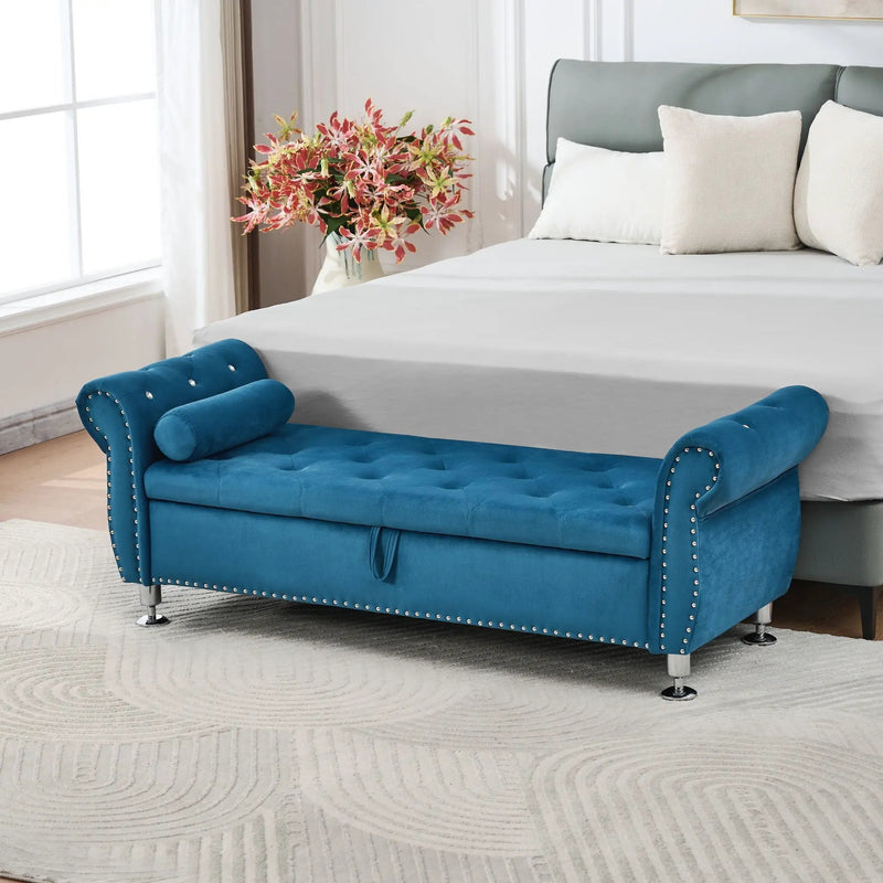 Storage Bench With Crystal Buttons And 1 Pillow For Bedroom by HouseOfZazla
